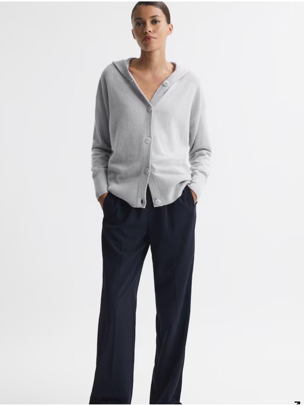 Reiss Light Gray Hooded Button Cardigan